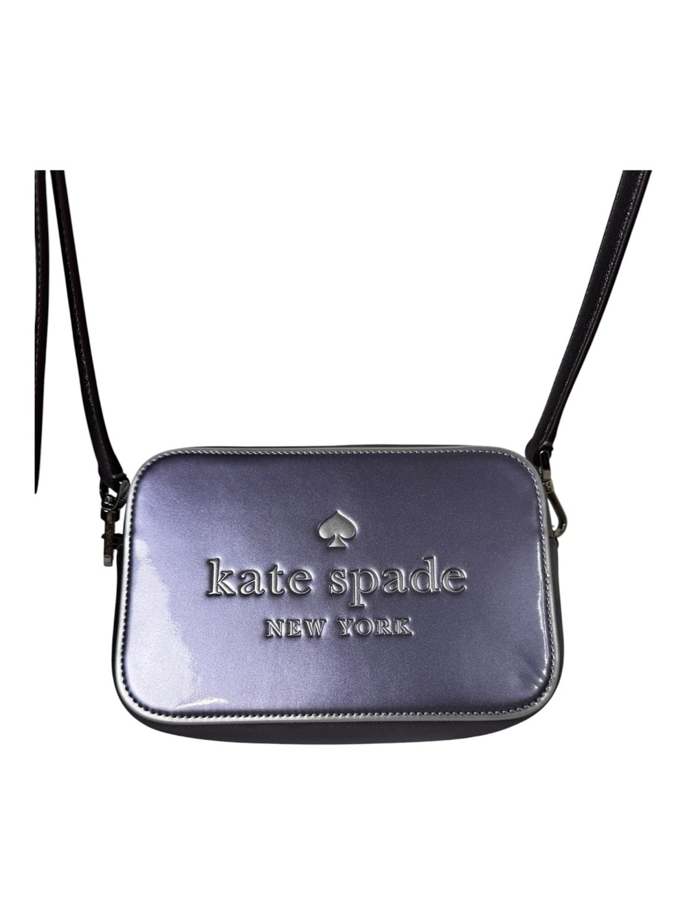 Kate Spade Metallic Lilac Patent Embossed Logo Crossbody Camera Bag Silver OS
